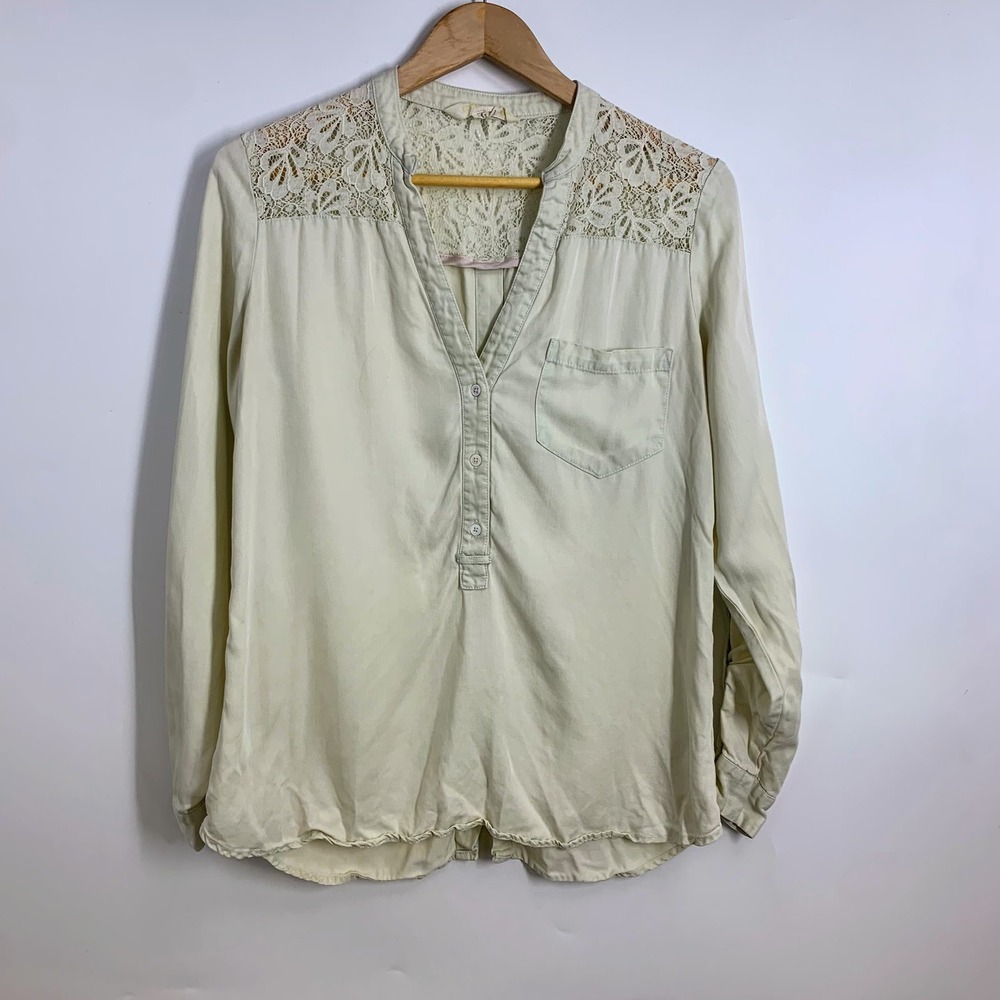 Edme & Esyllte Lace Yoke Long‎ Sleeve Blouse Back Button Detail Boho Ivory Top